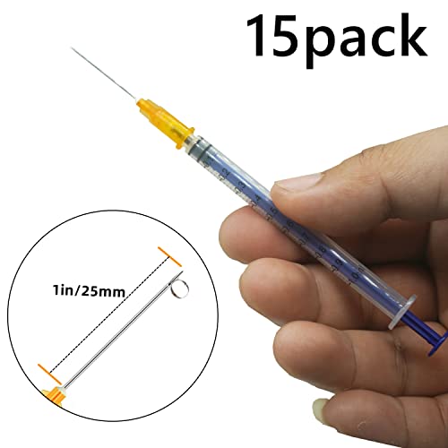 Image of 15 Pack 1ml 25Ga Plastic Syringe with Measurement for Scientific Labs and Industrial Dispensing, Disposable Individually Wrapped (15, 1ml 25Ga)