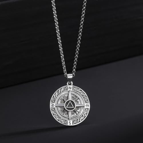 LES OSEWA Compass Necklace for Men Sterling Silver Compass Pendant Masonic Viking Necklace Travel Amulet Necklace Inspirational Graduation Jewelry Gifts for Women4