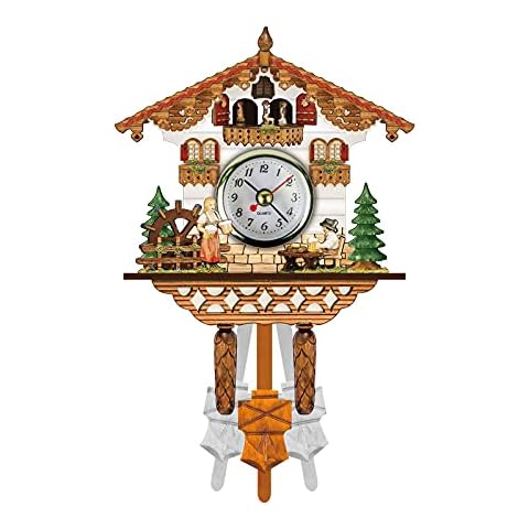goodjinHH Kuckucksuhr Wanduhr aus Echtholz, Retro Kuckucksuhren mit Batteriebetriebenem,Praktische Uhr, Wecker,Heimdekoration,für Familien Cover