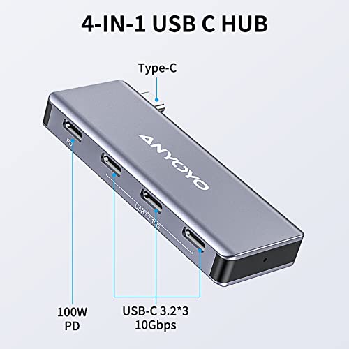 Image of ANYOYO USB C HUB,4 Port USB-C to USB-C Hub with 3 USB 3.2 Gen2 Ports(10Gbps),1 100W PD Port Compatible with MacBook Pro /MacBook Air /iPad Pro and Other USB C laptops,Support Charging(No Video)