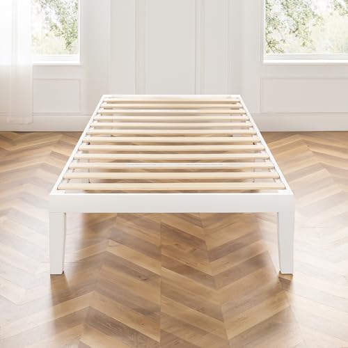 Mellow Naturalista Classic 16 Inch Solid Wood Platform Bed with Wooden Slats, White, King