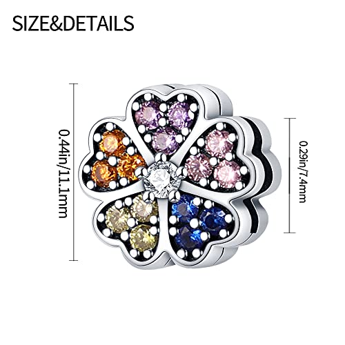 KUNSIR 925 Sterling Silver Clip-On Charm for Reflexions Mesh Bracelet Charm Bead fits Flat charm Bracelets Gift for Women（Colorful Heart Plate）4