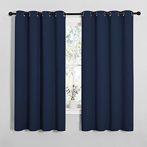 Image of NICETOWN Blackout Curtain Panels for Bedroom, Navy, 2 Panels, W55 x L57-inch, Grey, Thermal Insulated Grommet Top Blackout Draperies and Drapes for Basement