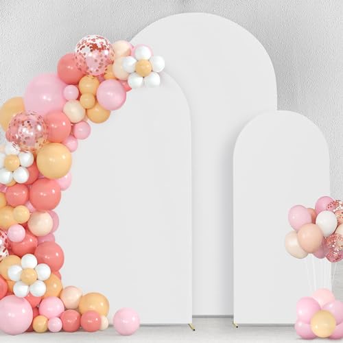 Set of 3 Wedding Arch Cover Spandex Fitted Stretchy Arch Stand Covers,2-Sided Round Top Backdrop Cover for Party Birthday Banquet Baby Shower Arch Decoration (4ft,5ft,6ft White)