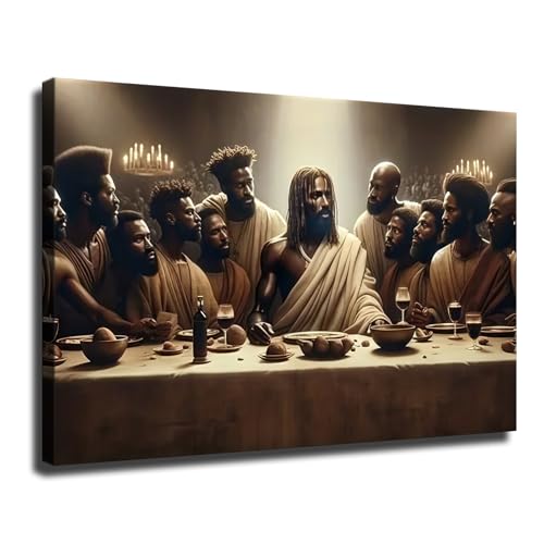 African American Last Supper Print - Vivid Oil Painting Style Wall Painting Decoration for Living Room, Office, Bar, Perfect Room Decoration (Framed,12 * 18 irch)
