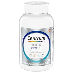 Centrum Minis Silver Multivitamin for Men 50 Plus, Multivitamin/Multimineral Supplement, Vitamin D3, B-Vitamins and Zinc, Non-GMO Ingredients, Supports Memory and Cognition in Older Adults – 280 Ct