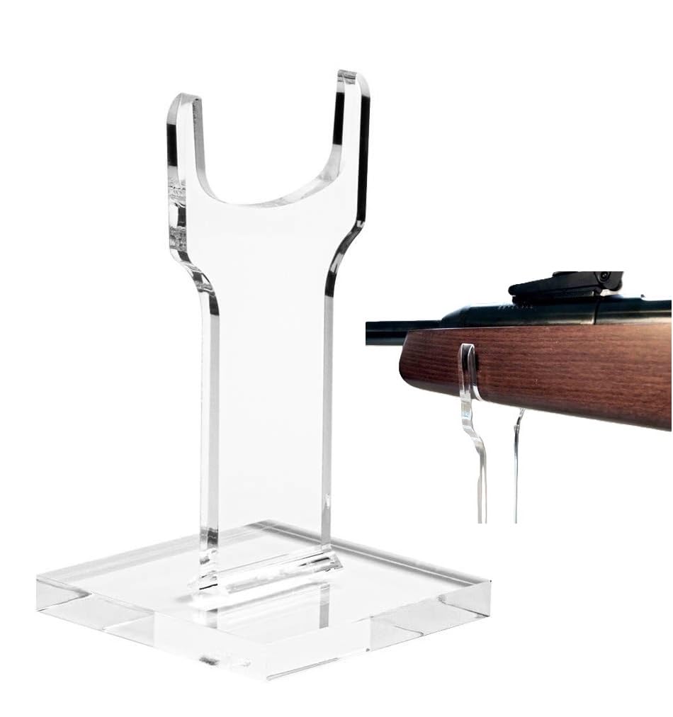 CLEARCO Rifle Stand, Single Clear Wide Top Gun display, individual units for displaying angled or straight collectible rifles & guns. Order TWO, one for each side, choosing from multiple sizes. (6
