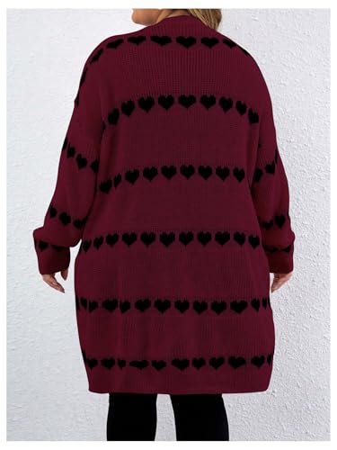 Image of MakeMeChic Women's Plus Size Long Cadigan Sweaters Casual Open Front Kint Lightweight Cadigan Heart Long Sleeve Outerwear