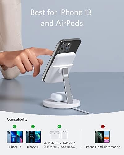 Anker Wireless Charger (MagGo), 633 2-in-1 Wireless Charging Station, Detachable Portable Charger, Only for iPhone 13/12 Series and AirPods Pro (Dolomite White)