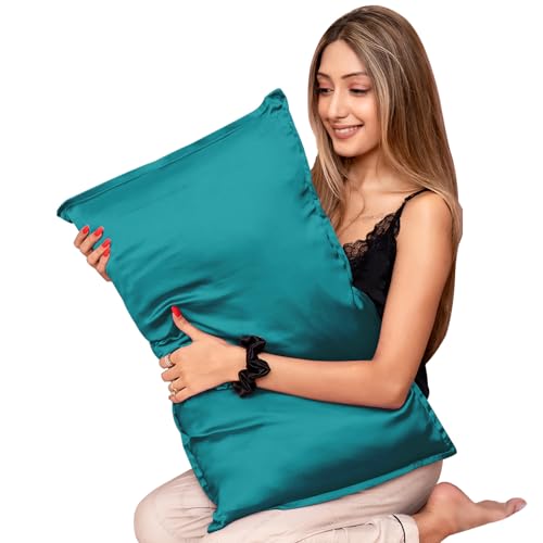 Image of FURBO 100% Pure Mulberry Silk Pillowcase | 22 Momme 6A Grade Silk Pillow Cover for Hair & Skin | Cooling, Breathable, Smooth & Soft | Hidden Zipper Closure | Anti-Frizz (2 Pack, Teal Blue)