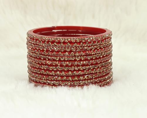 Stylish Glass Bangle Set Maroon Stone