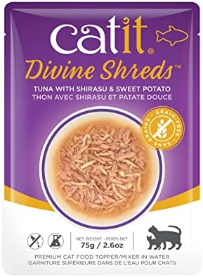 Catit Divine Shreds Premium Cat Food Topper, Tuna with Shirasu & Sweet Potato