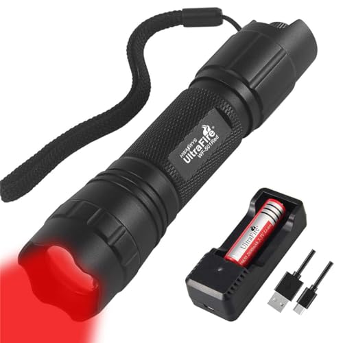 UltraFire Rotes Licht LED Taschenlampe 620-630nm Stufenlose Dimmung Zoom Rotlicht Lampe, mit 3,7V 2600mAh Wiederaufladbare Batterie und Ladegerät für Nachtsicht Jagd UltraFire Rotes Licht LED Taschenlampe 620-630nm Stufenlose Dimmung Zoom Rotlicht Lampe, mit 3,7V 2600mAh Wiederaufladbare Batterie und Ladegerät für Nachtsicht Jagd