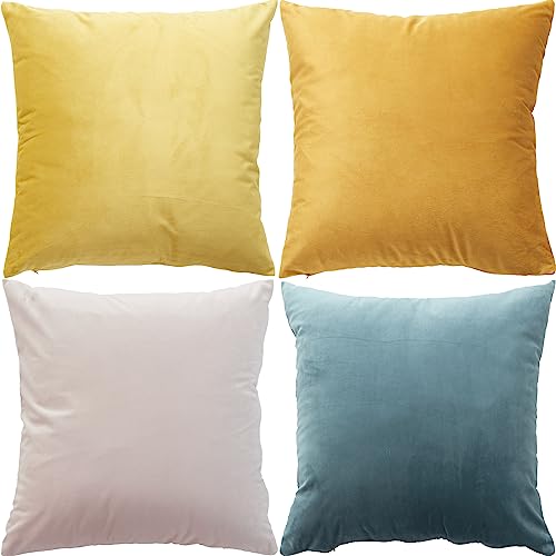 GONOVE Cushion Covers 40cm x 40cm Soft Velvet Colorful Plain Pillowcase Set of 4 Square Decorative Throw Pillow Cover for Home Sofa Bed Chair Blue Orange Series