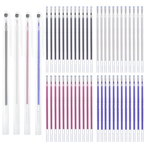 Yuaerbuo 4 Marcador de Costura Borrables, Boli Tela Borrable Plancha 4 Colores con 48 Recambios, Bolígrafos de Sastre con Calor para Cuero Ropa Costura Confección