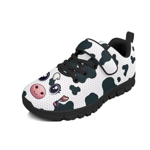 Cute Cartoon Cow Pattern Little Kid Boys Shoes Non Slip Lightweight Breathable Comfortable Sport Athletic Running Tennis Sneakers