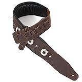 Walker And Williams C-44-BRN Handmade Brown Double Padded Premium All Grain Leather Guitar Strap with Conchos For Acoustic, Electric, And Bass Guitars