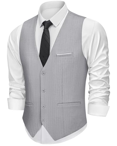 MAGE MALE Men's Suit Vests Herringbone Pinstripe Dress Vest Casual Business Waistcoat Vest2