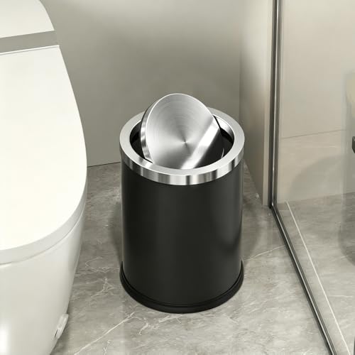 Image of 7L /1.8Gal Stainless Steel Trash can,Bathroom Trash can with lid,Small Trash Can with Flipping Lid, Mini Garbage cans for Kitchen,Living Room. Metallic Gold (7L-Black)
