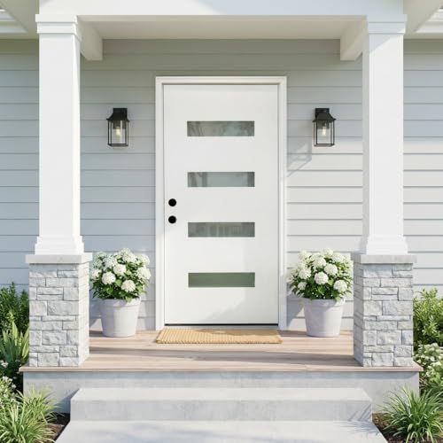 Image of Casaphoria 36 inch x 80 inch Fiberglass Entry Door Without Door Frame,Right Hand Inswing Exterior Door Slab,Contemporary Wooden Grain Knock-Down Front Door for Home Entrance, White Door Slab Only