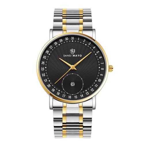 Image of Men's Quartz Watch Luxury Round Stainless Steel Case Analog Wrist Watch with Date Function Water-Resistant for Office, Casual & Gifting