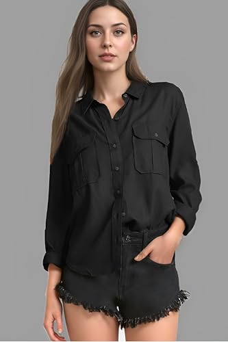 Image of C.Cozami Casual Long Sleeves Double Pocket Women's Rayon Shirts