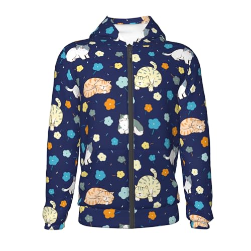 Cartoon Cat and Flower Kid Hoodies Boys Zip Up Sweatshirts Girls Pullover with Pocket2