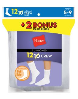 Hanes Women`s 12-Pack Cushion Crew Socks, 683/12, 5-9, White3