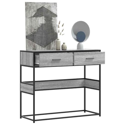 AJJHUUKI Muebles de exterior, mesa consola gris Sonoma, 90 x 35 x 80 cm, muebles de madera de ingeniería