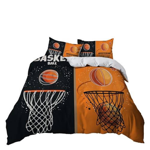 Housse de Couette Basket 240x220 cm Parure Lit Double Orange Coton Polyester Pas Cher