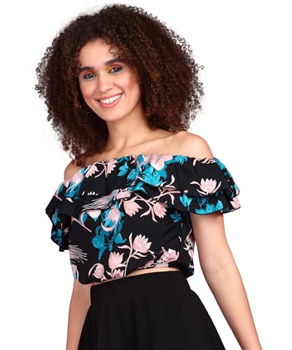 Image of POPWINGS Casual Off-Shoulder Crop Top for Women| Printed Crop Top for Women | Off-Shoulder Crop Top for Women Stylish | Women Tops Stylish