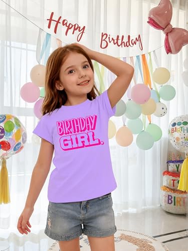 Image of Birthday Girl Shirt 5-12 Year Kids Birthday Party Shirt Doll Themed Letter Girl Short Sleeve Tee Top