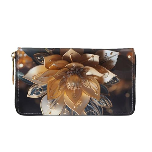 Leather Women Wallets, Long Credit Card Holder, White delicate lotus flower Print Billfold Clutch & Travel Purse Large Capacity2