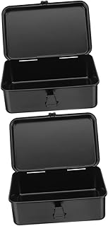Metal Lockable Toolbox Small Parts Organizer 2pcs Box Mini Multi Tool Metal Tool Box Empty Tool Box Toolbox Organizer Iron Car Storage Box Black Automotive Tools