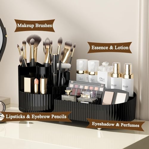 Image of BIG MAKE UP BOX Rotating Makeup Organiser,compartment Cosmetic Storage,Storage of Skin Care Products, Lipstick, Perfume, Eye Shadow Brush,be Placed in the Bedroom-Black