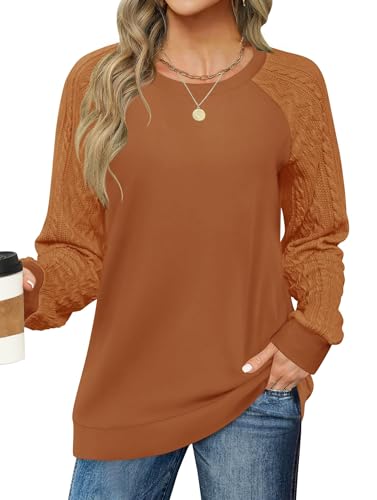 LOMON Womens Fall Tops 2024 Pullover Sweaters Long Sleeve Shirts for Women Trendy (Caramel, L)