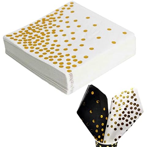 50PCS White and Gold Polka Dot Party Napkins, CEILIWEN 33x33CM White with Gold Napkins, Cocktail Napkins Party Napkins Dinner Napkins Serviettes Napkins(White and Gold) Cover
