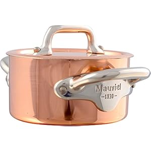 Mauviel M’Minis 1 mm Copper & Stainless Steel Mini Stewpan With Lid And Stainless Steel Handles, 3.5-In, Made in France