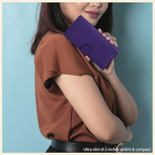 Image of Oak Leathers Checkbook Cover Slim Minimalist For Men with RFID Blocking Credit Card Holder Wallet (Pansy)