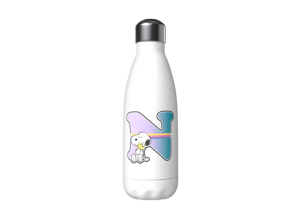 Snoopy - waterfles van roestvrij staal, hermetische sluiting, met veelkleurig letter V-ontwerp, 550 ml, witte kleur, officieel product (CyP Brands