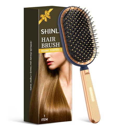Large Paddle Brush, Hair Brush for Thick Thin Hair, Professional Hairbrush for Blow Drying, Massage Flexible Soft Bristles, Deluxe Gold Handle, Hairbrush for Women Men Kids Blue