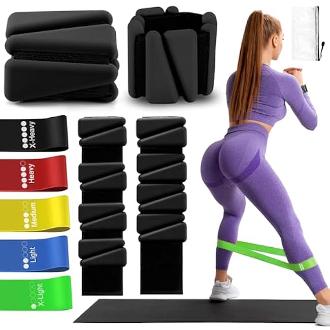 Pilates Wrist & Ankle Weights£¬Adjustable Weighted Bangles, Wearable Strong Arm & Leg Weights Set of 2(1Lbs Each), Ankle Weights for Walking, Yoga, Dance, Barre,Gym£¨with 5 Level Resistance Bands£©