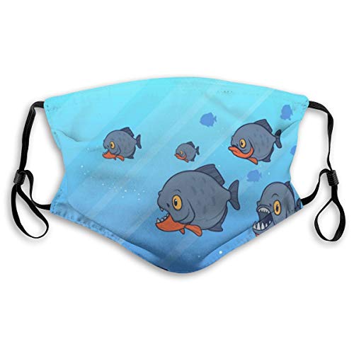 Gruppe von Piranha Fisch Schwimmen Atmungsaktiv, Staubdicht und Anti-Verschmutzung Masken mit austauschbarem Filter Herren und Damen Verstellbare Ohrring-Masken