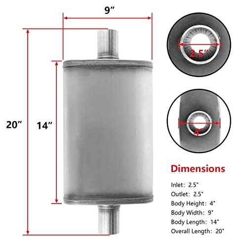 Image of 2.5 inch Inlet /Outlet Exhaust Muffler,Straight-Through Performance Muffler 2.5 Universal Stainless Steel for Cars, Trucks