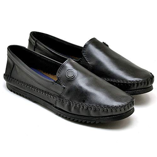 Ki 2 Pares Sapatilha Masculina de Couro Legitimo Mocassim (41, Preto e Café)