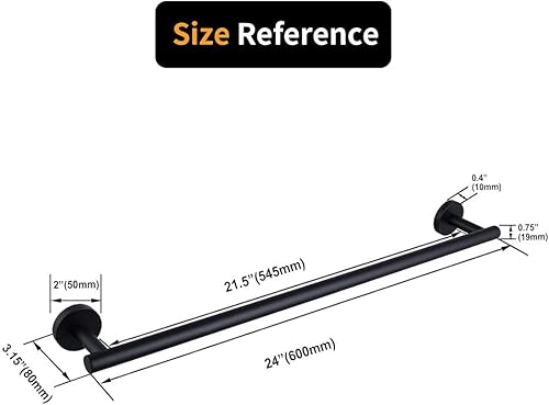 Miniatura 6 de Toallero de mano de baño negro mate de 24 pulgadas SUS 304 de acero inoxidable para montaje en pared de baño