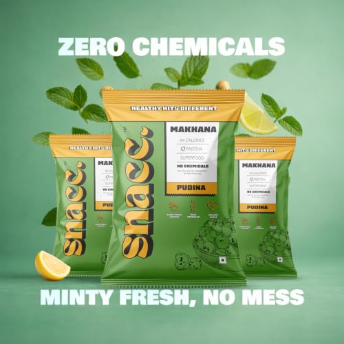 Image of SNACC Pudina Makhana | Mint Flavored Fox Nuts | Protein-Rich Healthy Snack | Zero Sugar & Trans Fat Free | Gluten Free | 18g Pocket Packs (Pack of 6)