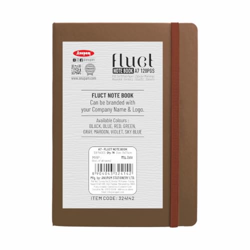 Image of Anupam Fluct A7 Hard Bound Journal | 128 Pages 80gsm | Matte Finish PVC Cover Aesthetic Diary | pH Neutral & Acid Free Ruled Paper | Matching Elastic Lock | For Journaling (Pack of 2 Tan)