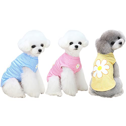 3 Pcs Tikwek Dog Clothes for Small Dogs Girl, Puppy Sleeveless Vest?Summer Pet Outfits, Printed Dog T-Shirts?Cute Cool Sweatshirt(flower1,S)