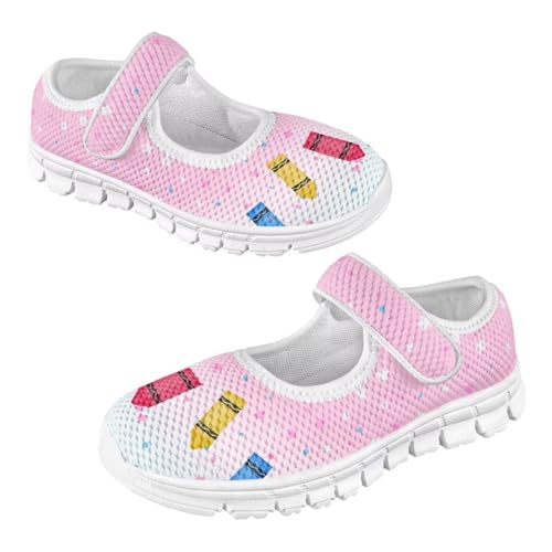 JoyLamoria Colorful Pens Print Baby Girls Mary Jane Flats School Dress Shoes Slip on Ballet Shoes for Party Wedding Birthday